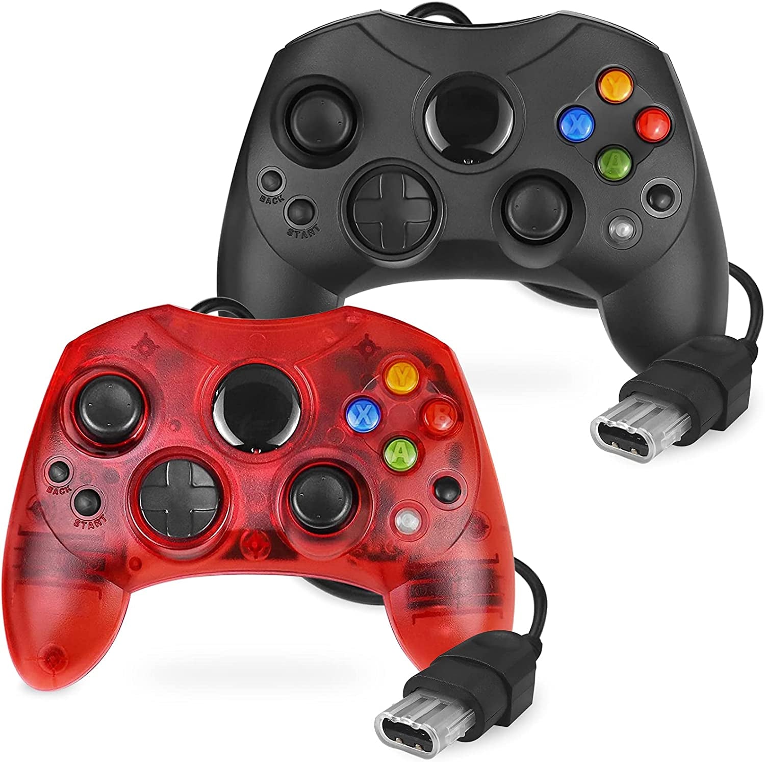 Controller Replacement for Xbox Controller S-Type/Original Xbox Controller,Classic Controller Compatible with Original Xbox Console(Pack of 2,Black and Ruby Red)