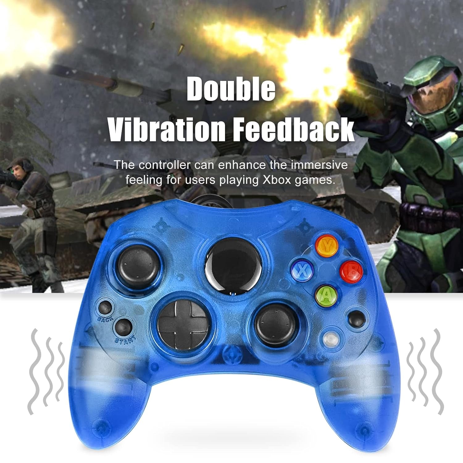 Controller Replacement for Xbox Controller S-Type/Original Xbox Controller,Classic Controller Compatible with Original Xbox Console(Pack of 2,Black and Sapphire Blue)